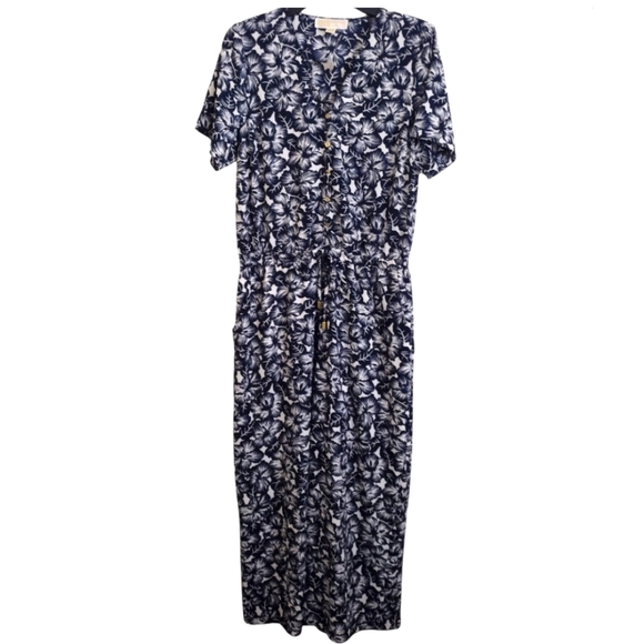 Michael Michael Kors NWT Navy White Floral Button Up Jumpsuit Size Medium - Picture 1 of 15